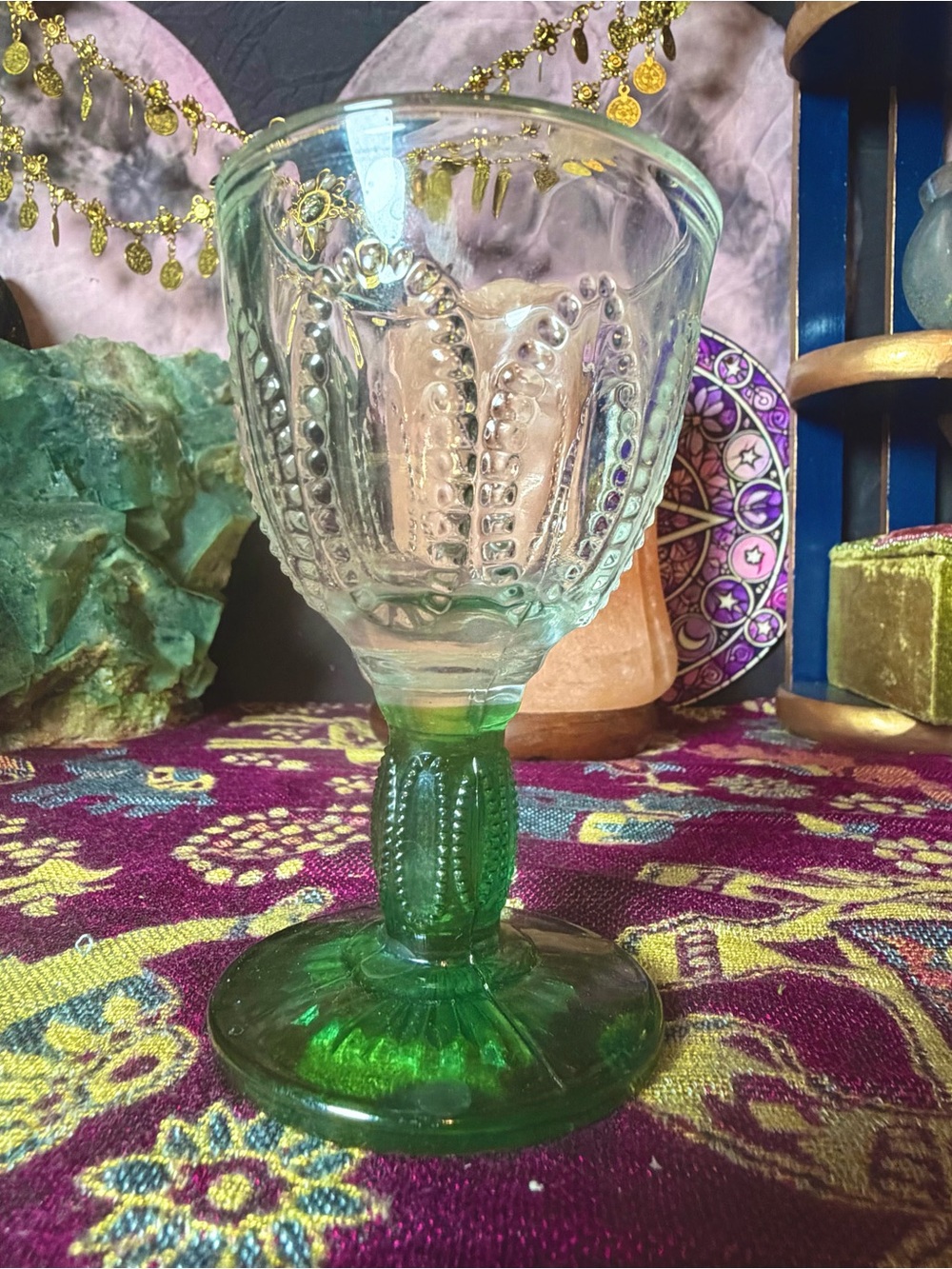 Vintage Avon 1980’s Beaded Green 4.5 inch Wine Glass